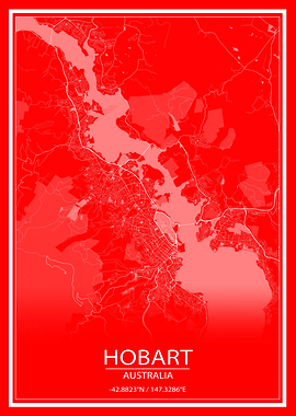 Hobart Red White City Map
