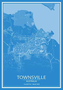 Townsville Blue White Map