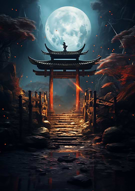 Beautiful Torri Gate Moon