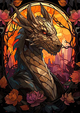 Stained Glass Dragon Bust