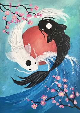 Yin yang koi fish painting