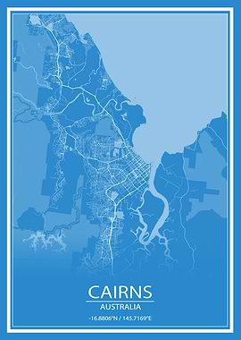 Cairns Australia Blue Map