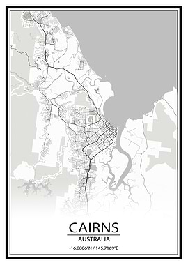Cairns Australia White Map