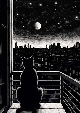 cat staring moon
