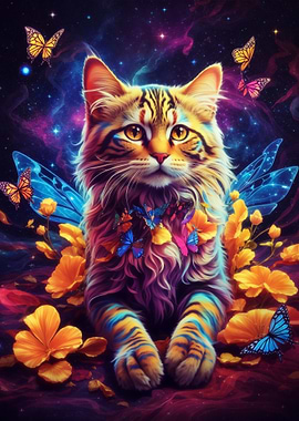 cat and little butterfly