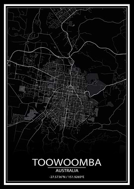 Toowoomba Black City Map