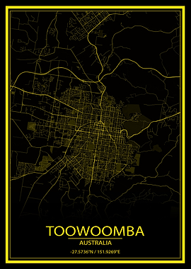 Toowoomba Yellow Black Map