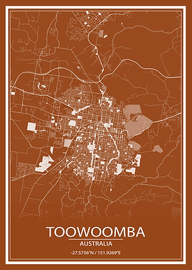 Toowoomba Brown White Map