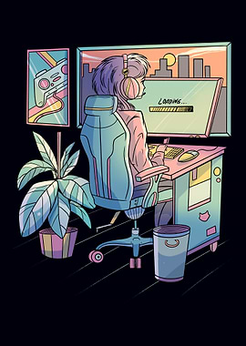 Anime Gamer Girl Vaporwave