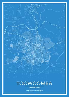Toowoomba Blue White Map