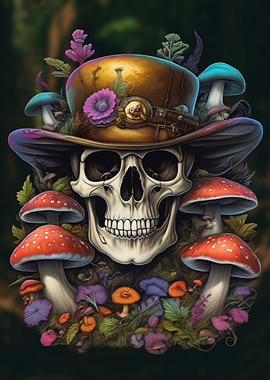shroomy steampunk skull