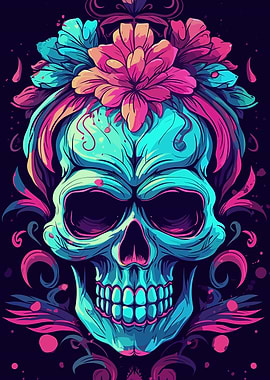 skull with red roses