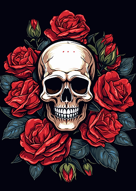 skull with red roses