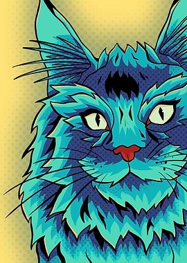 Blue abstract pop art cat