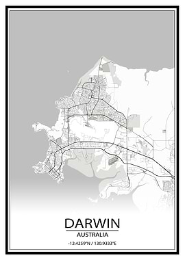 Darwin Australia White Map