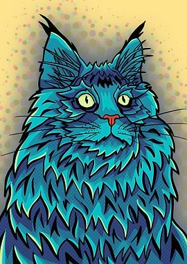 Blue yellow vibrant cat