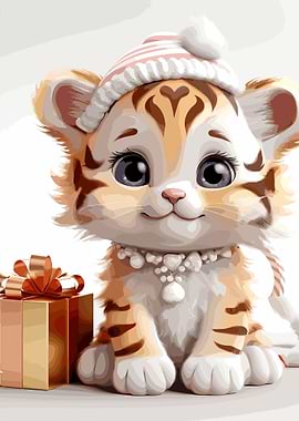 tiger cute in Christmas