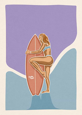 Surf girl and surfboaard