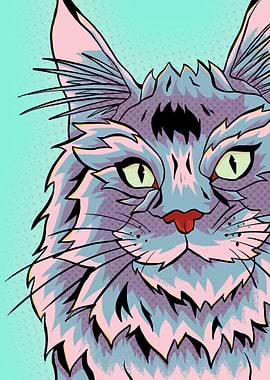 Lilac abstract pop art cat