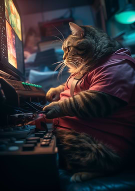 Funny Fat Hacker Cat Nerd