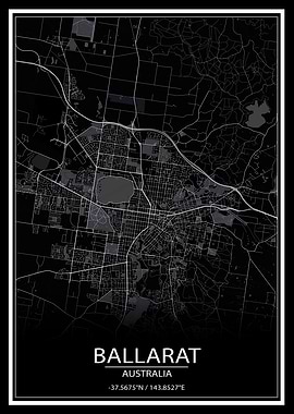 Ballarat AU Black City Map