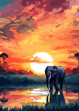 Elephants Africa Sunset