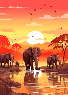 Elephants Africa Sunset