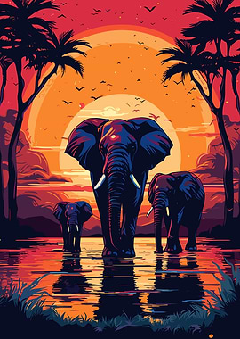Elephants Africa Sunset