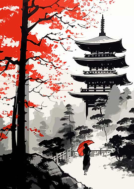 Temple Japanese Painting