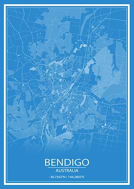 Bendigo AUS Blue City Map