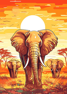 Elephants Africa Sunset
