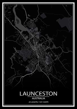 Launceston AU Black Map