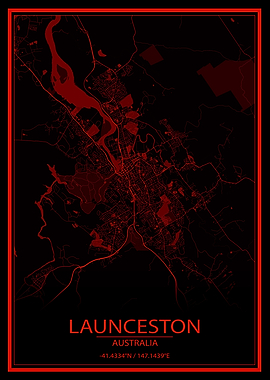 Launceston AU Red City Map