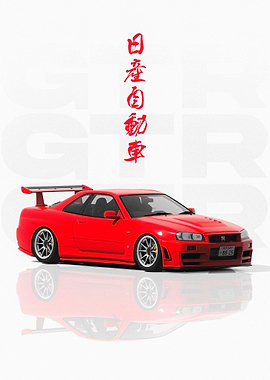Red JDM Nissan GTR R34