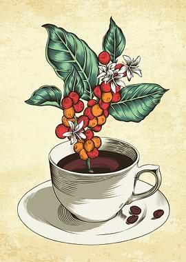 Coffee leaves and berries