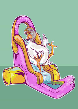 Chicken on a water slide