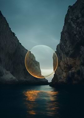 Golden Orb with Mountains