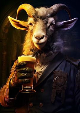 Funny Goat Drinking beer