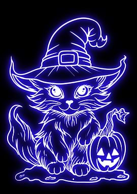 cute cat pumpkin neon