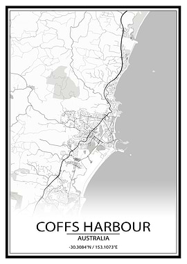 Coffs Harbour White Map