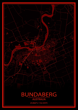 Bundaberg AUS Red City Map