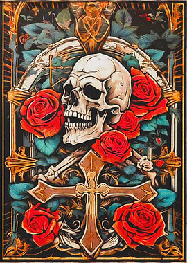 Skull and roses
