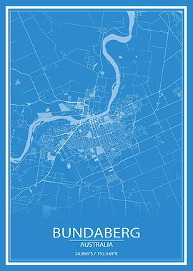 Bundaberg AU Blue City Map