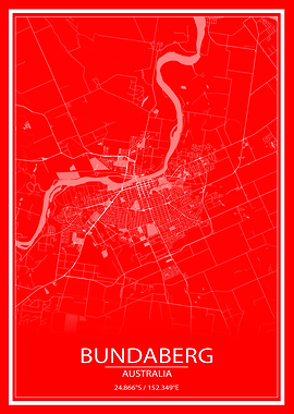 Bundaberg AUS Red City Map
