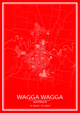 Wagga Wagga Red White Map