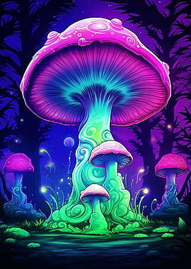 Neon Psychedelic Mushrooms