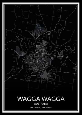 Wagga Wagga AUS Black Map