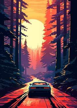 Pixel Car into sunset