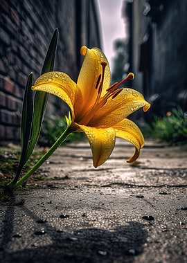 Yellow Lily Concrete Crack