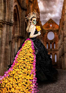 Road of natural marigolds